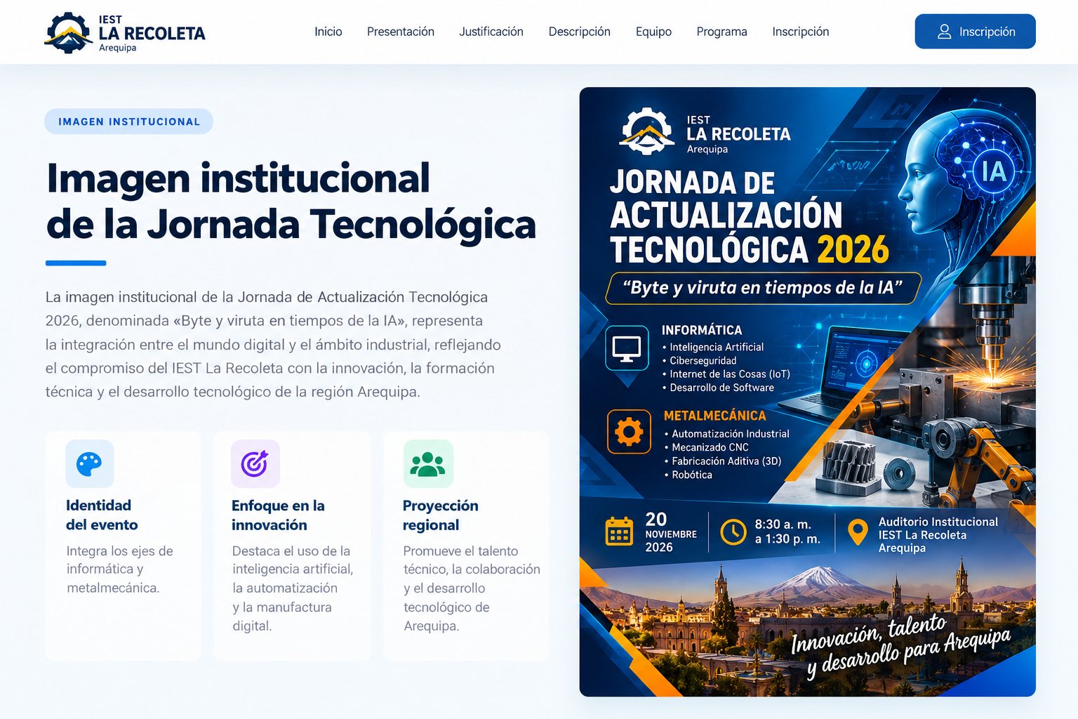 Imagen institucional de la Jornada de Actualización Tecnológica 2026: Byte y viruta en tiempos de la IA